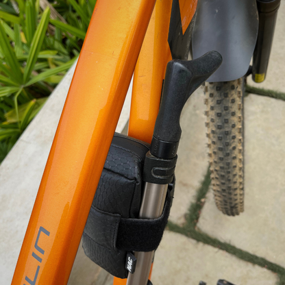 Waterproof Black frame bag that attaches to thedowntube or on the top tube of a cycle