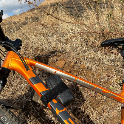 Waterproof Black frame bag that attaches to thedowntube or on the top tube of a cycle