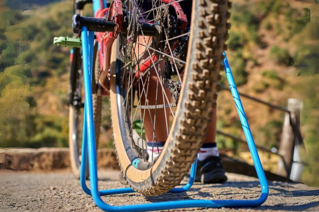 cycle floor stand for repair blue colour