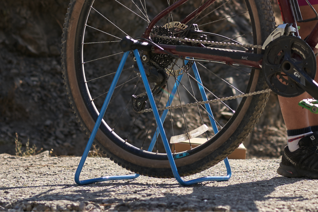 cycle repair floor stand blue colour foldable 