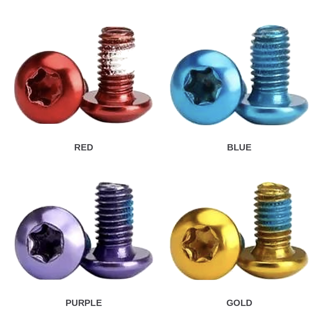NAC Chroma 12 disc brake rotor bolts in red, blue, purple and gold
