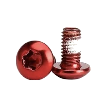 Red NAC Chroma 12 T25 disc brake rotor bolt, M5 button head